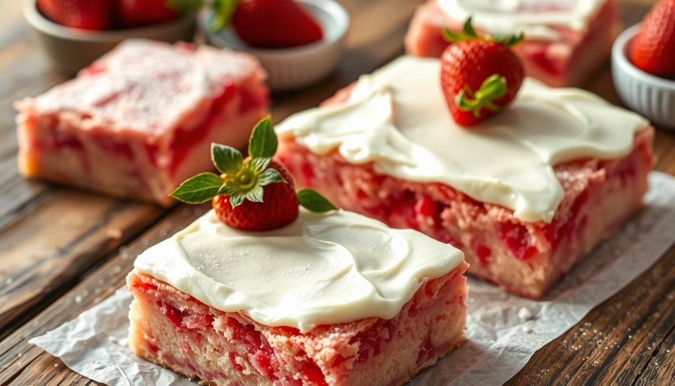 boxed strawberry cake mix blondies with cream cheese